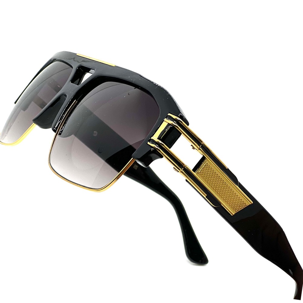 Sunglasses Gold Metal Frame Square Black Gradient Lens Fashion Style Oversized